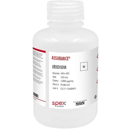 Spex PLIR3-2Y Assurance® Grade Iridium, 1,000 µg/mL for AA and ICP in 10% HCl; 125 mL