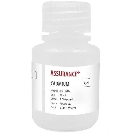 Spex PLCD2-2M Assurance® Grade Cadmium, 1,000 µg/mL for AA and ICP in 2% HNO3; 30 mL