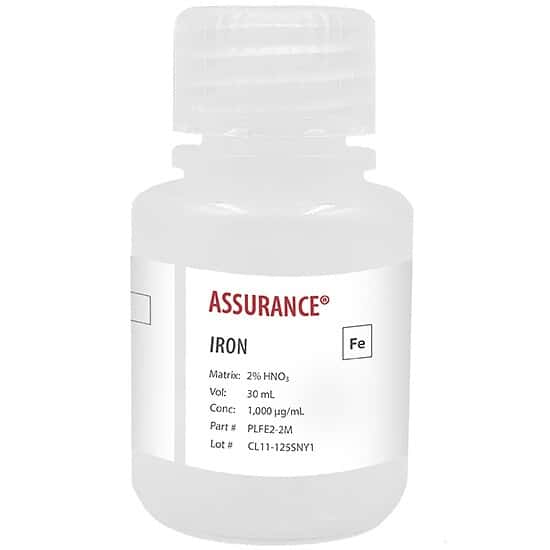 Spex PLFE2-2M Assurance® Grade Iron, 1,000 µg/mL, for AA and ICP in 2% HNO3; 30 mL