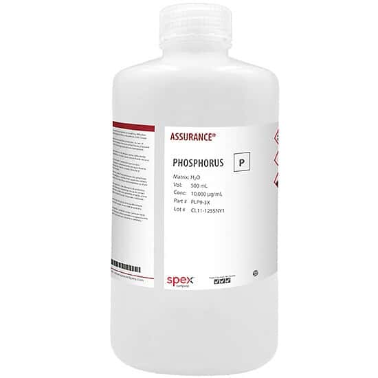 Spex PLP9-3X Assurance® Grade Phosphorus, 10,000 µg/mL for AA and ICP in H2O; 500 mL