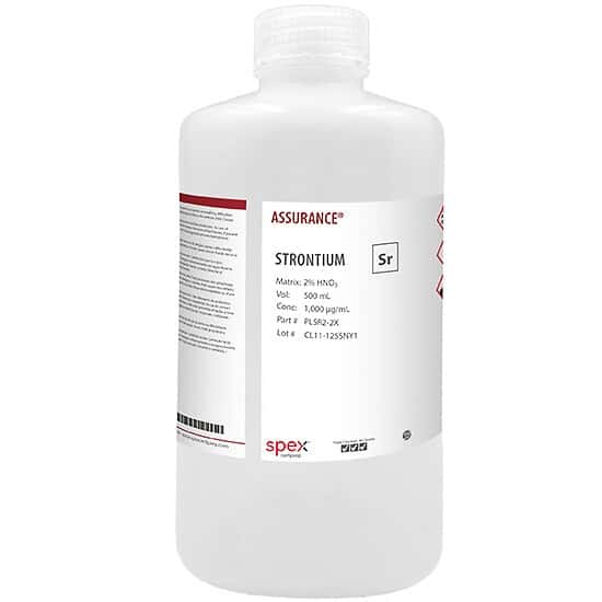 Spex PLSR2-2X Assurance® Grade Strontium, 1,000 µg/mL for AA and ICP in 2% HNO3; 500 mL