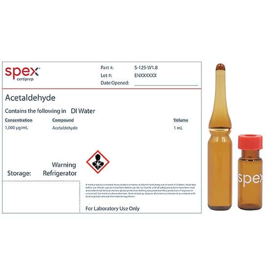 Spex S-125-W1.8 Acetaldehyde, 1,000 µg/mL in DI Water; 1 mL