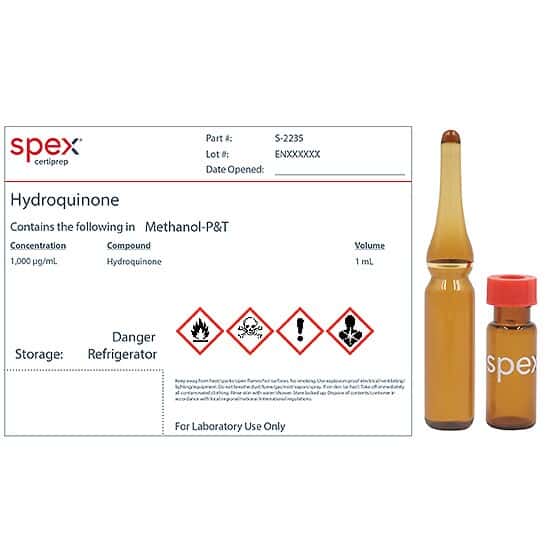 Spex S-2235 Hydroquinone Organic Standard, 1,000 µg/mL in Methanol-P&T; 1 mL