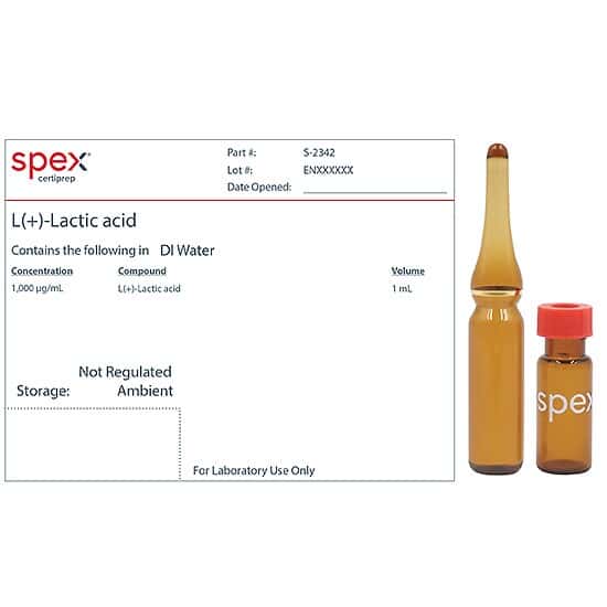 Spex S-2342 L(+)-Lactic Acid Organic Standard, 1,000 µg/mL in DI Water; 1 mL
