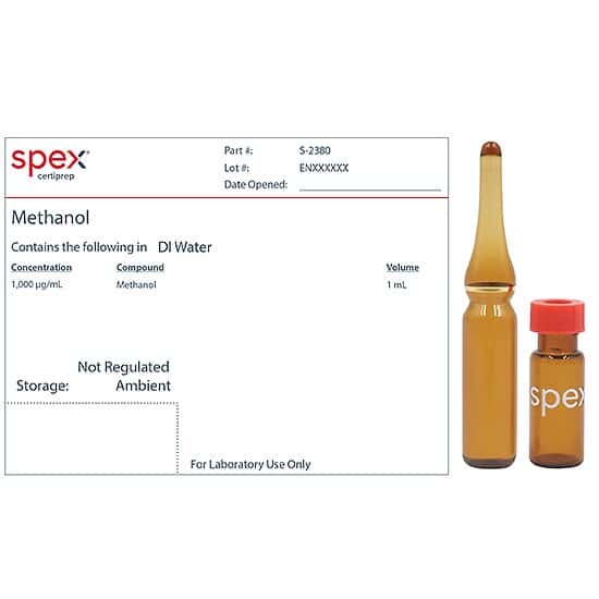 Spex S-2380 Methanol Organic Standard, 1,000 µg/mL in DI Water; 1 mL