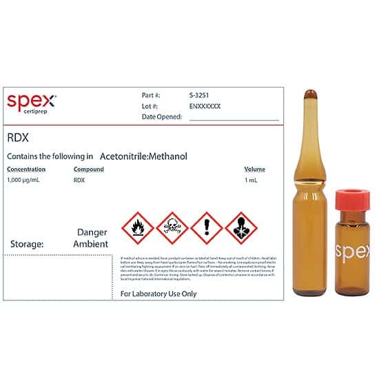 Spex S-3251 RDX Organic Standard, 1,000 µg/mL in Acetonitrile:Methanol; 1 mL