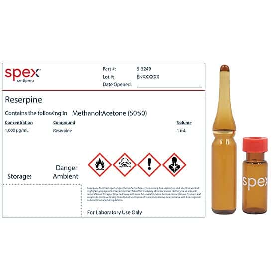 Spex S-3249 Reserpine, 1,000 µg/mL in Methanol:Acetone (50:50); 1 mL