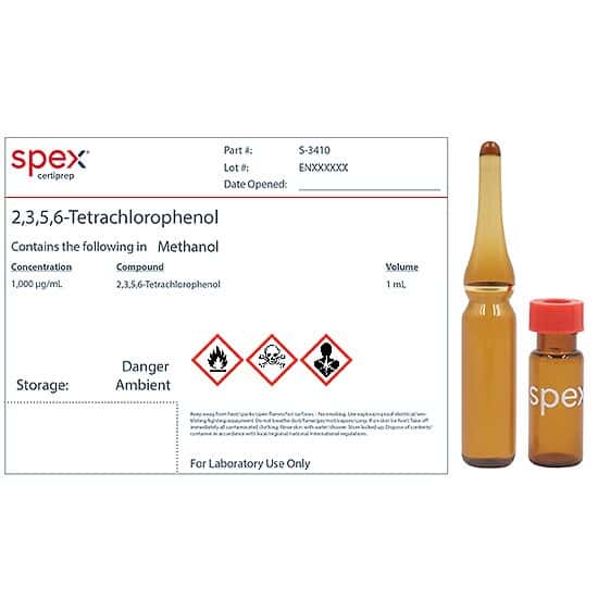 Spex S-3410 2,3,5,6-Tetrachlorophenol, 1,000 µg/mL in Methanol; 1 mL