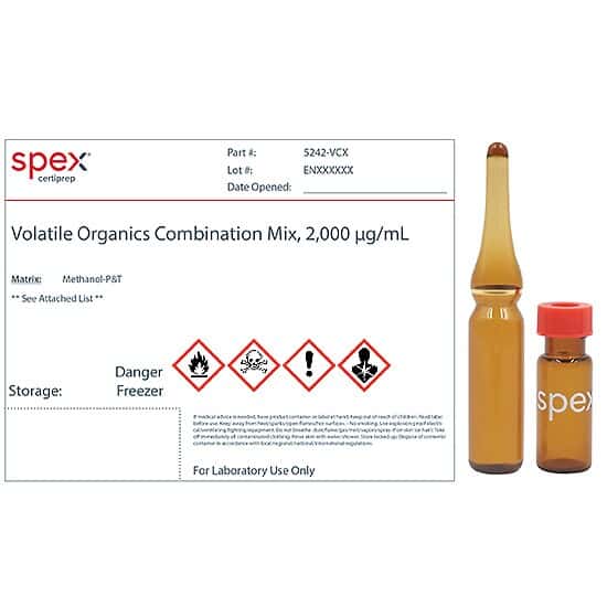 Spex 5242-VCX Volatile Organics Combination Mix (54 Compts), 2,000 µg/mL in Methanol-P&T, 1 mL