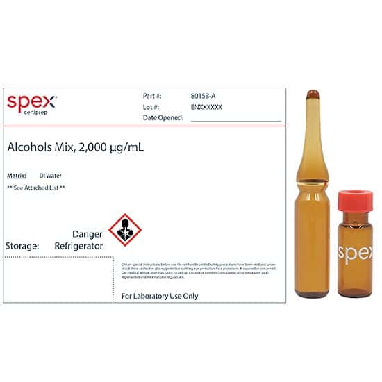 Spex 8015B-A Alcohols Mix for US EPA Method 8015, 2,000 µg/mL; 1 mL