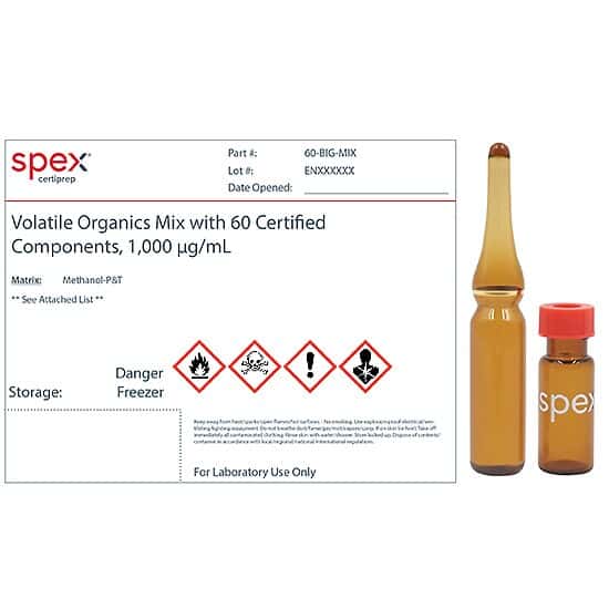 Spex 60-BIG-MIX Volatile Organics Mix (60 Components), 1,000 µg/mL; 1 mL