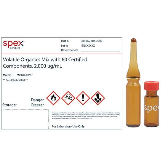 Spex 60-BIG-MIX-2000 Volatile Organics Mix (60 Components), 2,000 µg/mL; 1 mL