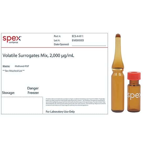 Spex ECS-A-011 Volatile Surrogates Mix, 2,000 µg/mL in Methanol-P&T, 1.5mL; 1/EA