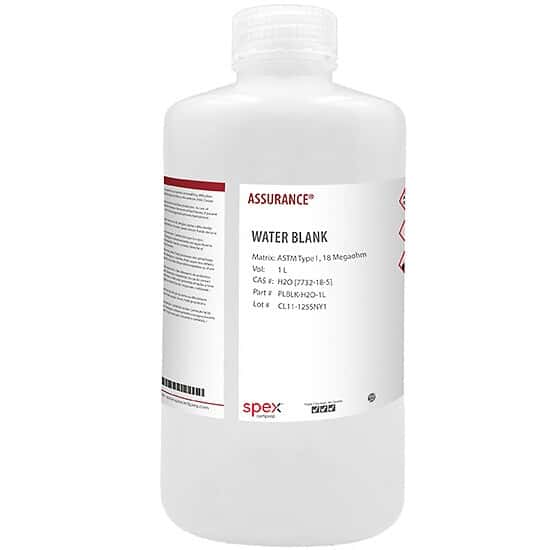 Spex PLBLK-H2O-1L Assurance® Grade DI Water Blank for AA and ICP in H2O, 1 L