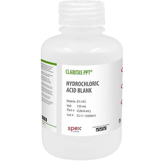 Spex CLBLK-HCL Claritas PPT® Grade Hydrodchloric Acid Blank in 2% HCl; 125 mL