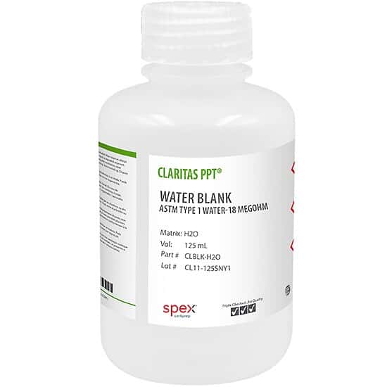 Spex CLBLK-H2O Claritas PPT® Grade DI Water Blank for ICP-MS in H2O; 125 mL
