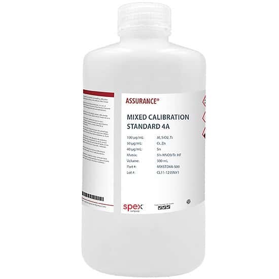 Spex MIXSTD4A-500 Assurance® Grade Calibration Std 4A w/Mercury for AA & ICP; 500mL
