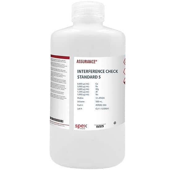 Spex INTER5-500 Assurance® Grade Interference Check Standard 5 for AA & ICP in 5% HNO3; 500 mL
