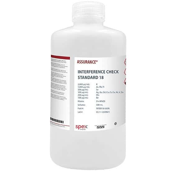 Spex INTER18-500N Assurance® Grade Interference Check Standard 18 without Mercury for AA & ICP in 5% HNO3; 500 mL