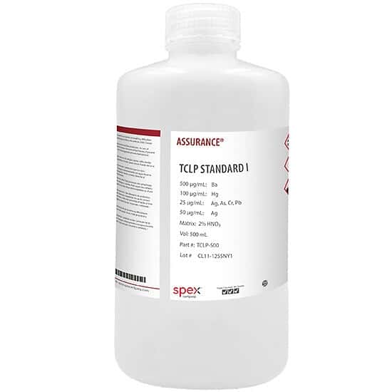 Spex TCLP-500 Assurance® Grade TCLP Standard with Mercury for AA & ICP; 500 mL