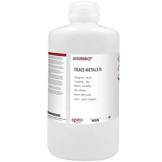 Spex WP-3-500 Assurance® Grade Trace Metals II for AA & ICP in 2% HNO3; 500 mL