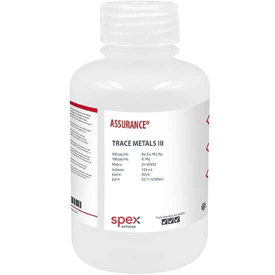 Spex MN-6 Assurance® Grade Trace Metals III for AA & ICP in 2% HNO3; 125 mL