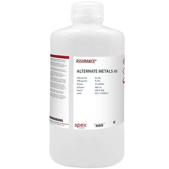 Spex MN-4-500 Assurance® Grade Alternate Metals III Standard in 2% HNO3; 500 mL