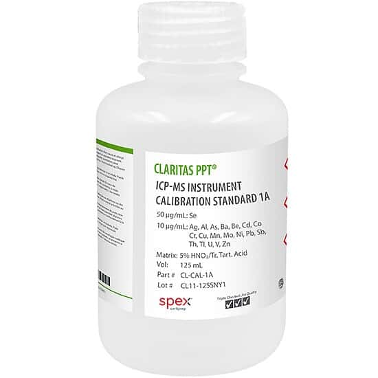 Spex CL-CAL-1A Claritas PPT® Grade ICP-MS Instrument Calibration Standard 1A in 5% HNO3/tr. Tartaric Acid; 125 mL