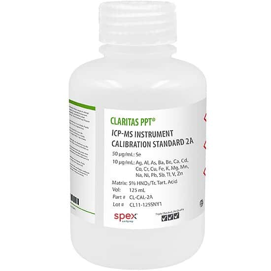 Spex CL-CAL-2A Claritas PPT® Grade ICP-MS Instrument Calibration Standard 2A in 5% HNO3/tr. Tartaric Acid; 125 mL