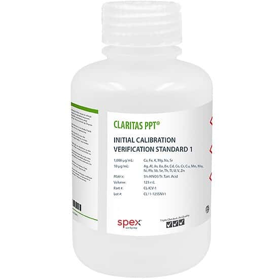Spex CL-ICV-1 Claritas PPT® Grade ICP-MS Initial Calibration Verification Standard 1 in 5% HNO3/tr. Tartaric Acid, 125 mL