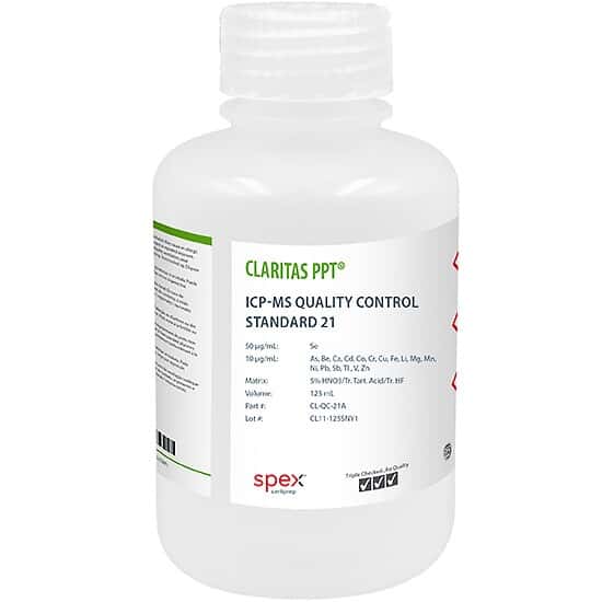 Spex CL-QC-21A Claritas PPT® Grade ICP-MS Quality Control Standard 21A in 5% HNO3/tr. Tartaric Acid, 125 mL