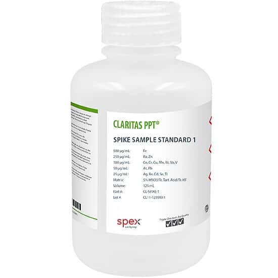 Spex CL-SPIKE-1 Claritas PPT® Grade ICP-MS Spike Sample Standard 1 (Water); 125mL