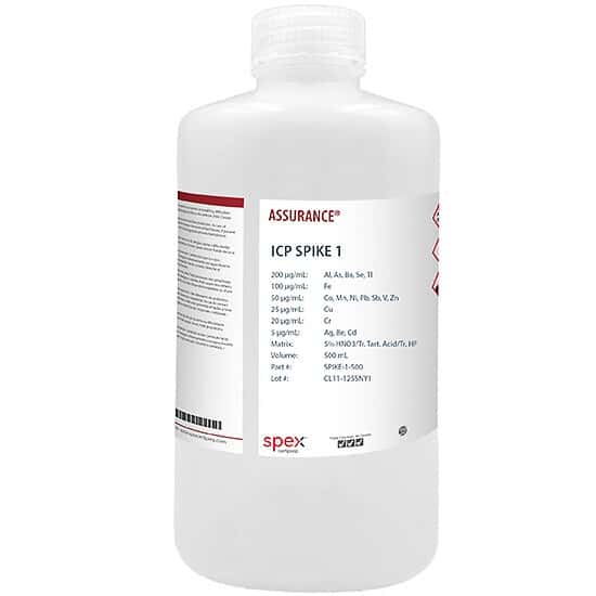 Spex SPIKE-1-500 ICP Spike Sample 1 in 5% HNO3/tr. Tartaric Acid/tr. HF; 500 mL
