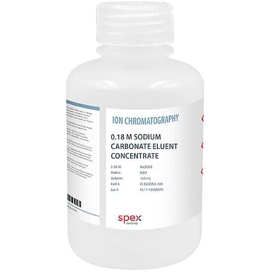Spex IC-ELCON3-100 Sodium Carbonate (Na2CO3) Eluent Concentrate, 0.18 <i>M</i> in H2O; 125 mL