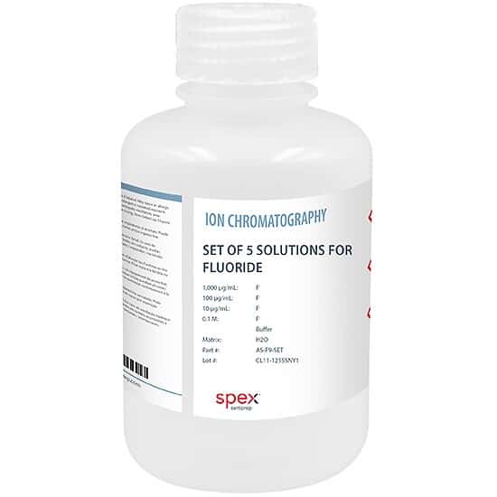 Spex AS-F9-SET Fluoride (F-) Ion Selective Electrode Standard Set, 5 Solutions