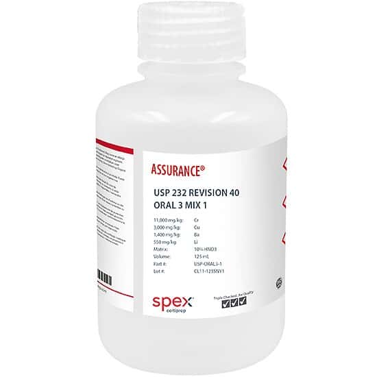 Spex USP-ORAL3-1 USP <232> Revision 40, Oral 3 Mix 1 Elemental Impurities; 125 mL