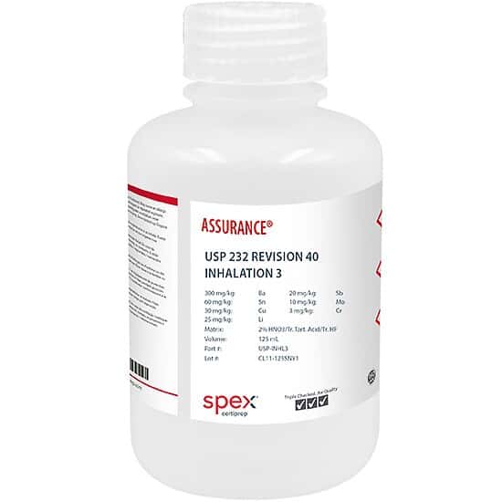 Spex USP-INHL3 USP <232> Revision 40, Inhalation Mix 3 Elemental Impurities; 125 mL