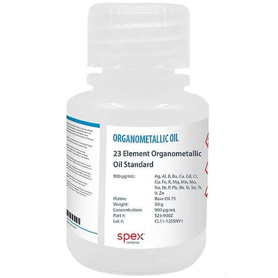 Spex S23-900Z Multi-Element Organometallic Oil Standards, 23 Elements, 900 µg/g, in Base Oil 75; 50 g
