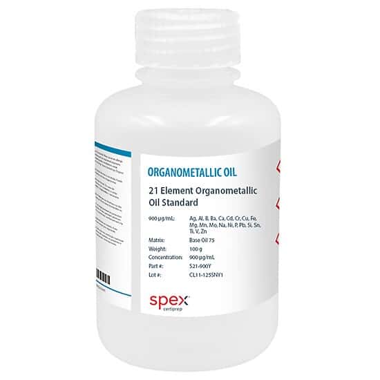 Spex S21-900Y Multi-Element Organometallic Oil Standard (21 Elements), 900 µg/g, in Base Oil 75; 100 g