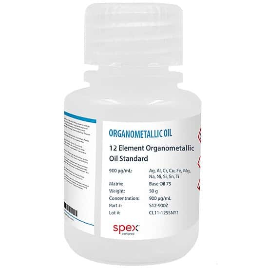 Spex S12-900Z Organometallic Oil Standard, 12 Elements, 900 µg/g; 50 g
