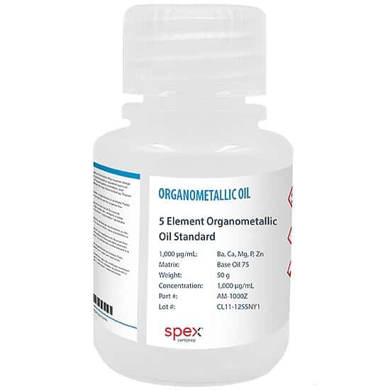 Spex AM-1000Z Organometallic Oil Standard, 5 Elements, 1,000 µg/g; 50 g