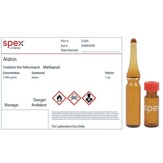 Spex S-205-PK Aldrin, 1,000 µg/mL in Methanol; 1 mL; 4/pk