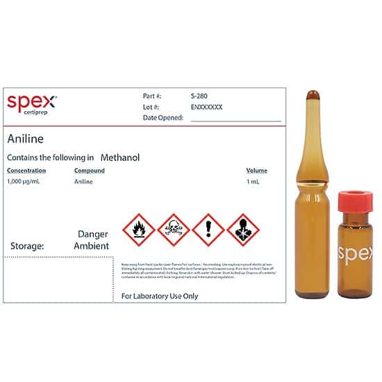 Spex S-280-PK Aniline Organic Standard, 1,000 µg/mL in Methanol; 1 mL; 4/pk
