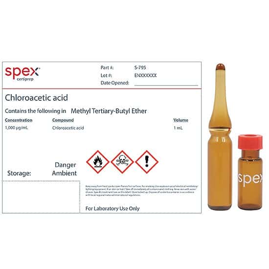 Spex S-795-PK Chloroacetic Acid, 1,000µg/mL in Methyl Tertiary-Butyl Ether; 1 mL; 4/pk