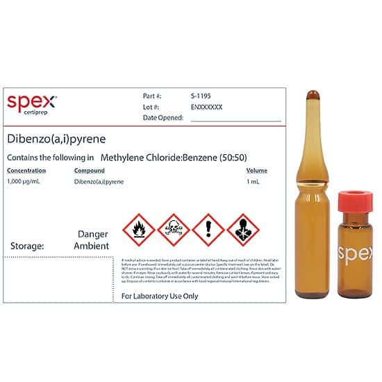 Spex S-1195-PK Dibenzo(a,i)pyrene Organic Standard, 1,000 µg/mL; 1 mL; 4/pk