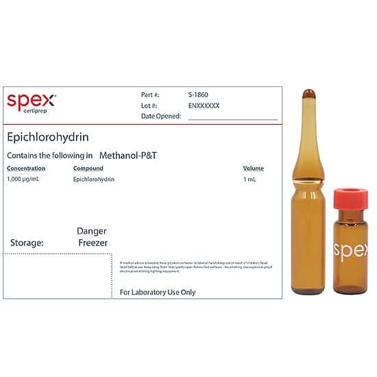 Spex S-1860-PK Epichlorohydrin Organic Standard, 1,000 µg/mL in Methanol-P&T; 1 mL; 4/pk