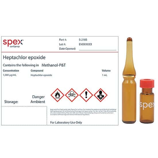 Spex S-2105-PK Heptachlor Epoxide (Isomer B), 1,000 µg/mL in Methanol-P&T; 1 mL; 4/pk