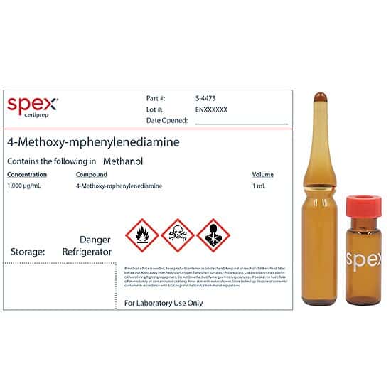 Spex S-4473-PK 4-Methoxy-mphenylenediamine, 1,000 µg/mL in Methanol; 1 mL; 4/pk