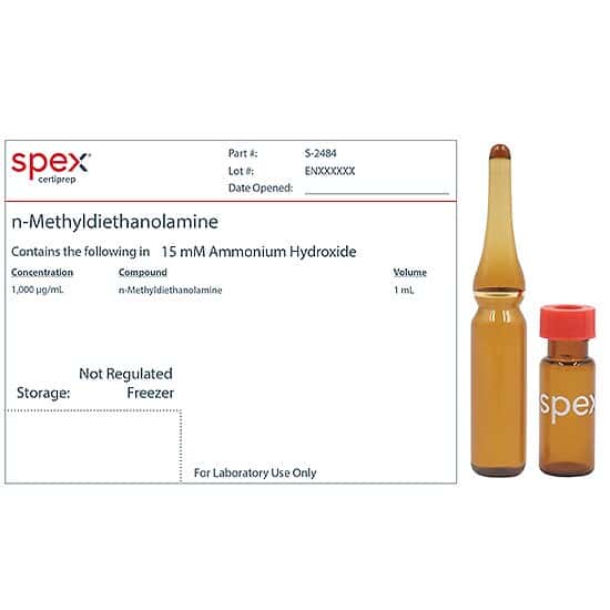 Spex S-2484-PK n-Methyldiethanolamine Organic Standard, 1,000 µg/mL; 1 mL; 4/pk