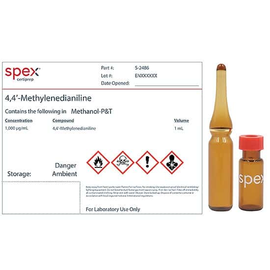 Spex S-2486-PK 4,4’-Methylenedianiline, 1,000 µg/mL in Methanol-P&T; 1 mL; 4/pk